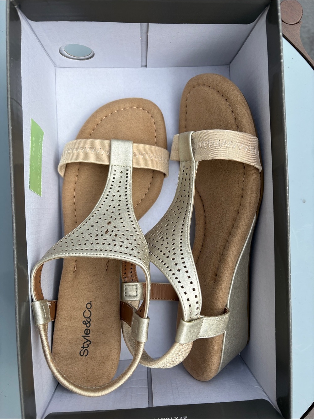 Style & Co. Women’s Metallic Champagne T-Strap Wedge Sandals